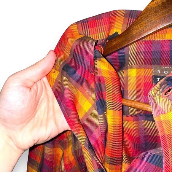 Robert Talbott Red & Orange Check Button Down Shirt Size M - Picture 11 of 11